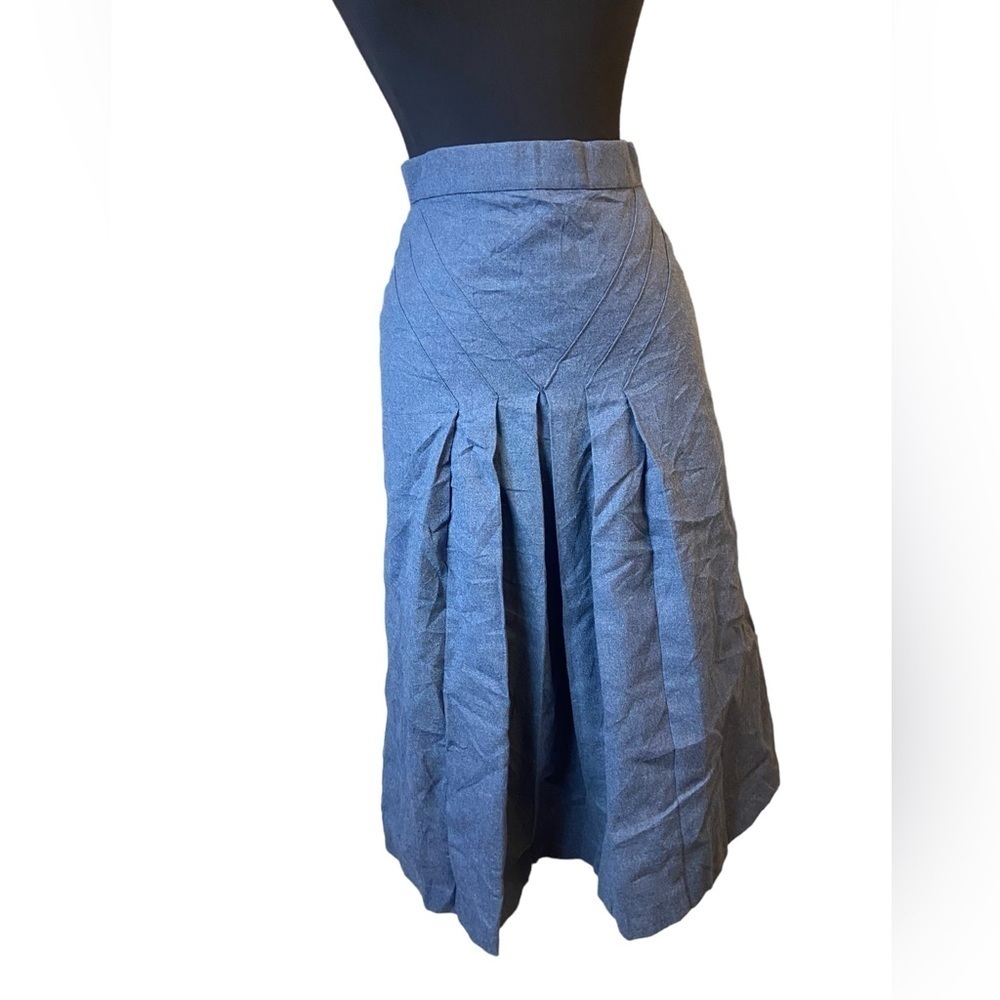 Vintage Wrangler Blue Grey Wool Pleated Skirt - Picture 4 of 14